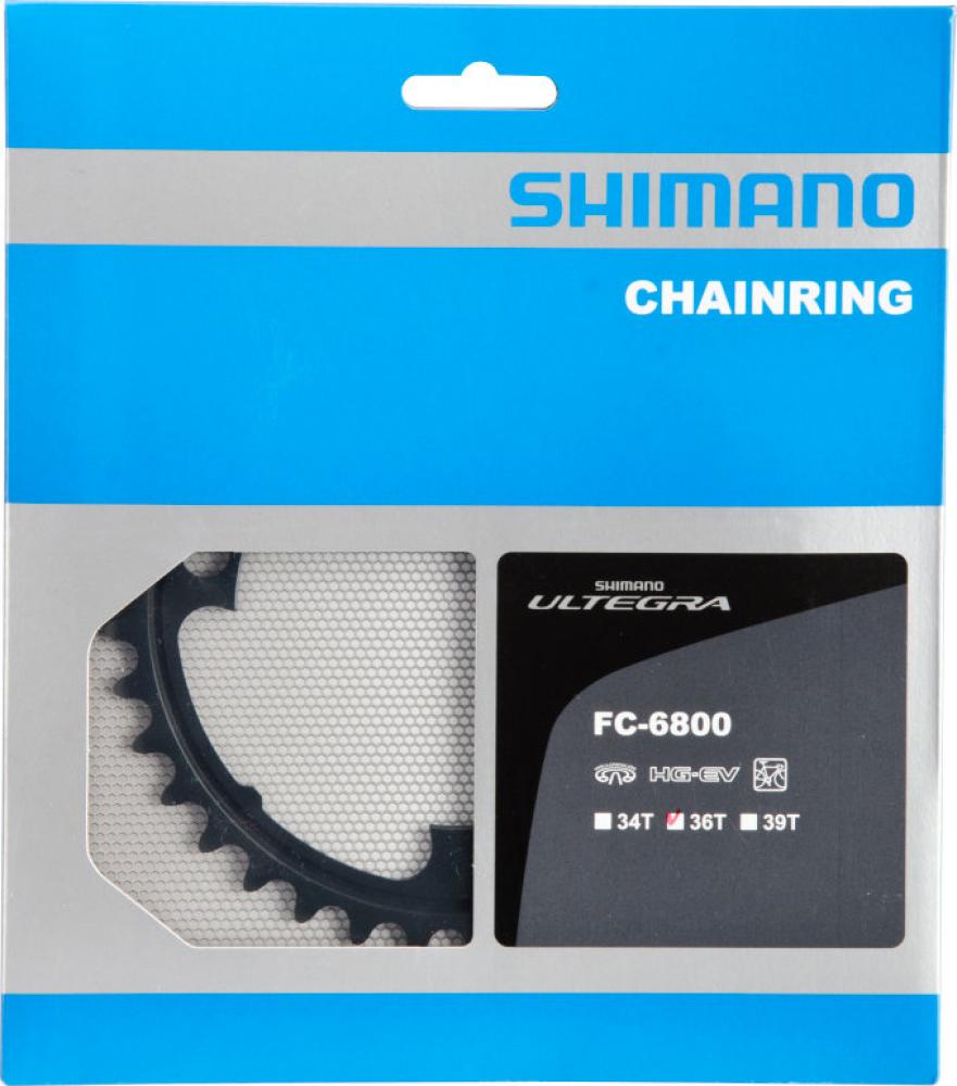 SHIMANO ULTEGRA FC-6800 36Z Kettenblatt schwarz in Verpackung für präzisen Rennrad-Antrieb.