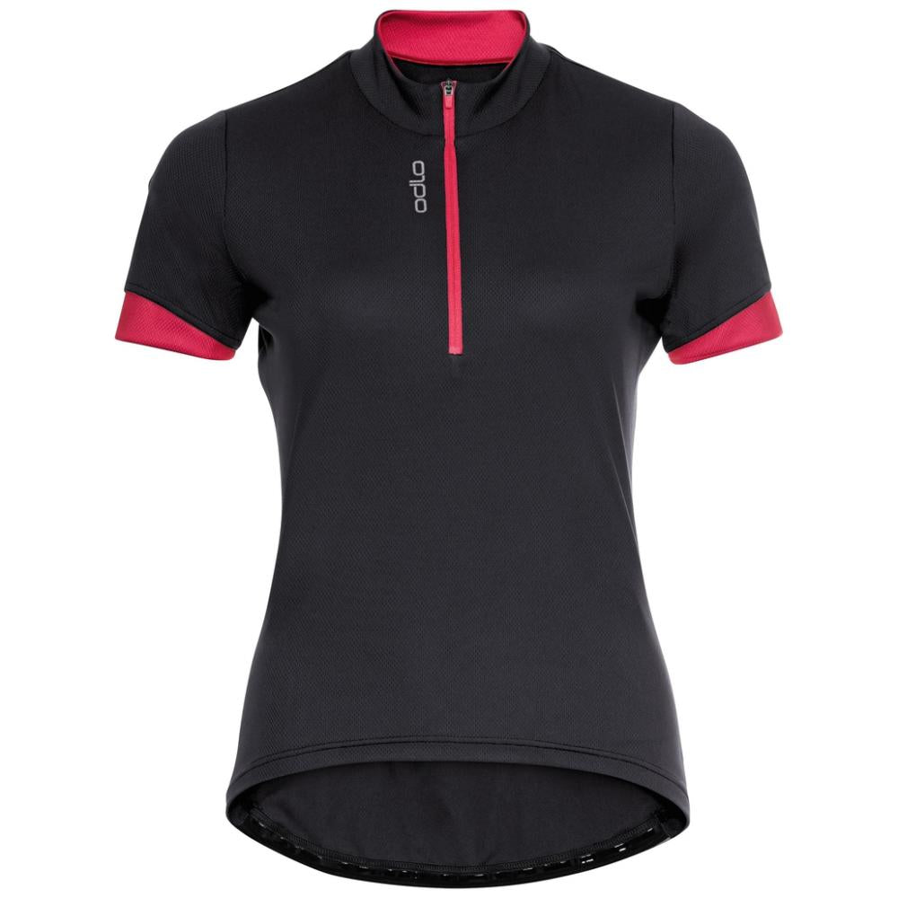 Odlo Women´s T-shirt 1/2 zip ESSENTIAL black paradise pink Größe XS