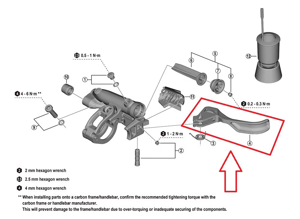 SHIMANO Bremshebel für BL-M9220 rechts - Ersatzhebel für hydraulische Scheibenbremse