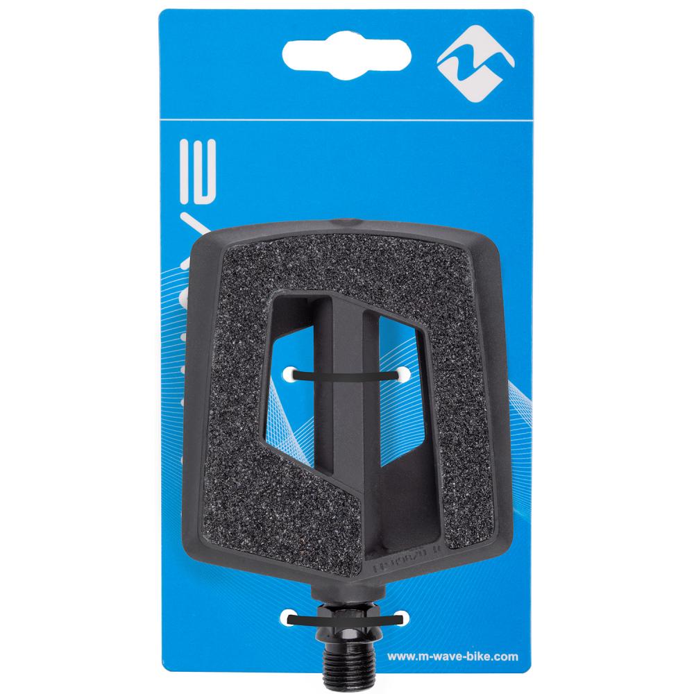 M-WAVE Steady Flat Fahrradpedal schwarz 1 Paar - Antirutschpedal aus Thermokunststoff mit Boron-Achse, Reflektoren, StVZO geprüft, 96x86x20 mm