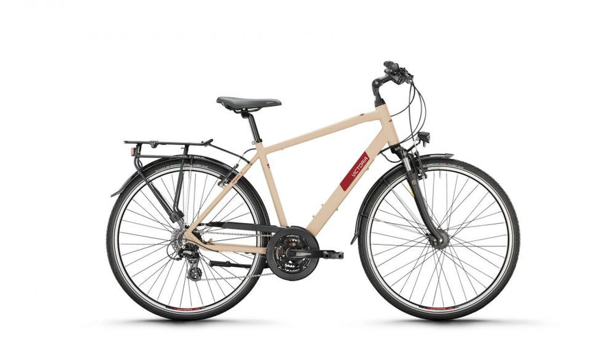 VICTORIA Trekkingrad "TREQANA 2" Mod. 24, Diamant, 28", grey beige matt, 3x8-Gang Microshift "RD-M26L", 56cmnnMit 24 Gängen bietet das Alltagsmodell ausreichend Übersetzungsbandbreite, um auch kleinere Anstiege gut zu meistern.