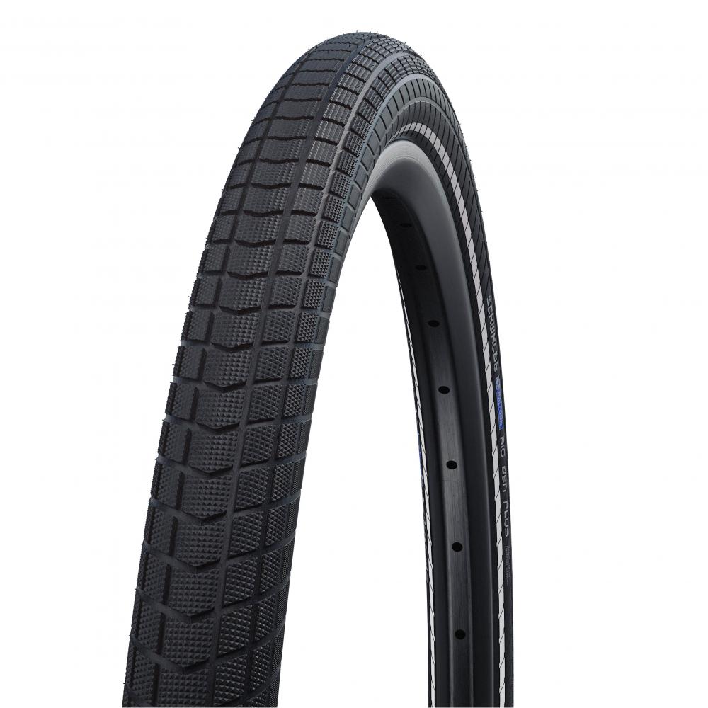 Schwalbe Big Ben Plus 55-622 schwarzer E-50 Draht-Fahrradreifen mit Reflexstreifen und Blockprofil.