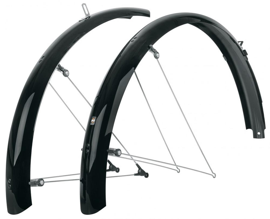 SKS Schutzblech BLUEMELS BASIC 28 Schutzblech-Set - 65 mm breit für 27 5-29 Räder robuste Aluminium-Kunststoff-Sandwichkonstruktion ASR-Sicherheitssystem glänzend schwarz