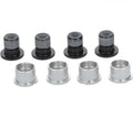Shimano FC-M6000 Kettenblattschrauben Set mit 4 schwarzen Schrauben und 4 silbernen Hülsenmuttern für das Kettenblatt.