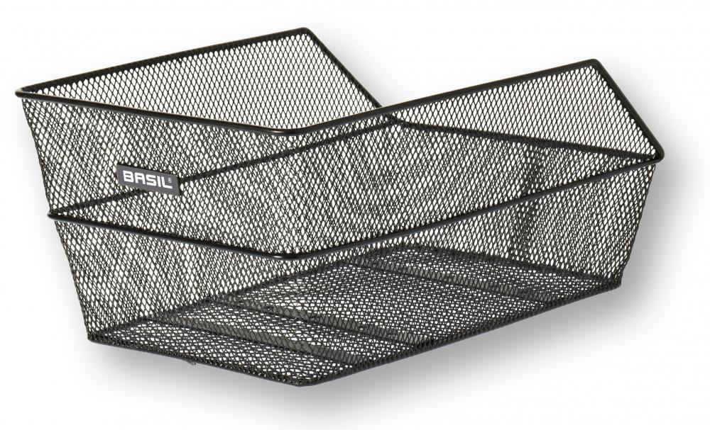 Basil Hinterradkorb Cento für Schultasche, schwarz, engmaschig, 39x24x21 cm, robuster Fahrradkorb aus Metall.