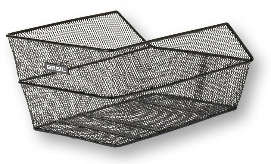 Basil Hinterradkorb Cento für Schultasche, schwarz, engmaschig, 39x24x21 cm, robuster Fahrradkorb aus Metall.