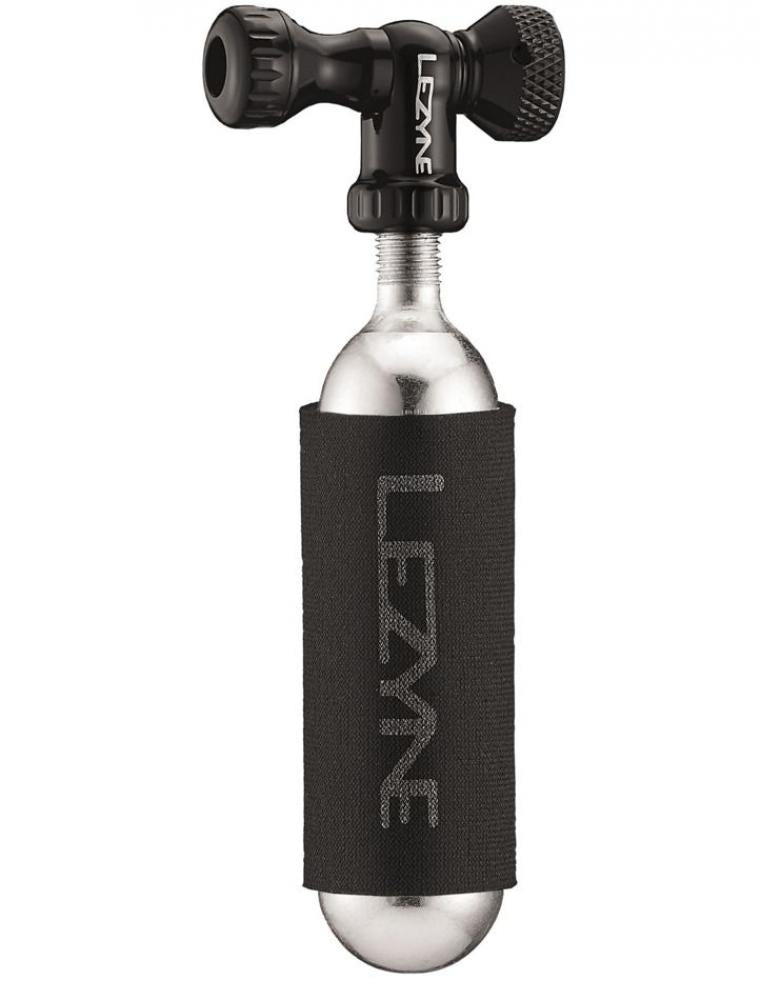 LEZYNE, Pumpen, High-End Kartuschenpumpe, CONTROL DRIVE CO2, schwarz, Aluminium, mit integr. Behälter für die CO2 Kartusche, Slip fit Kopf für SV / AV, inkl. 1x16g CO2 Kartusche mit Neoprenschutz, AV / SV, Gewicht 57g