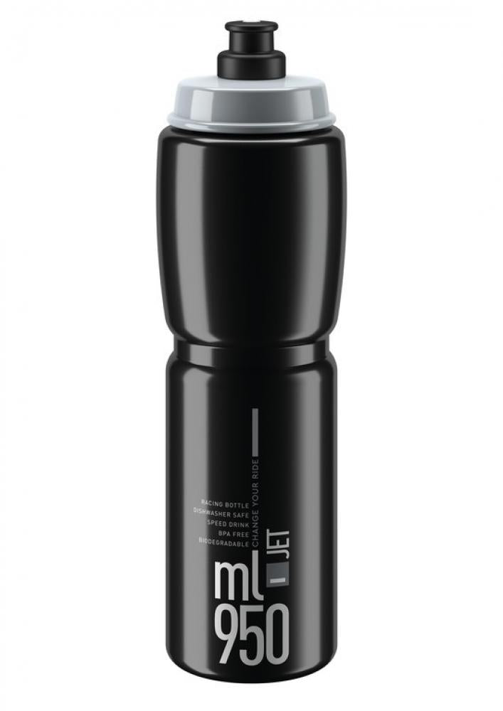 Elite Jet Trinkflasche 950 ml in Schwarz-Grau auf weißem Hintergrund.