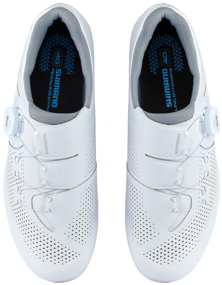 Weiße SHIMANO RC302W Damen SPD-SL Rennradschuhe, Größe 37, mit BOA-Verschluss.