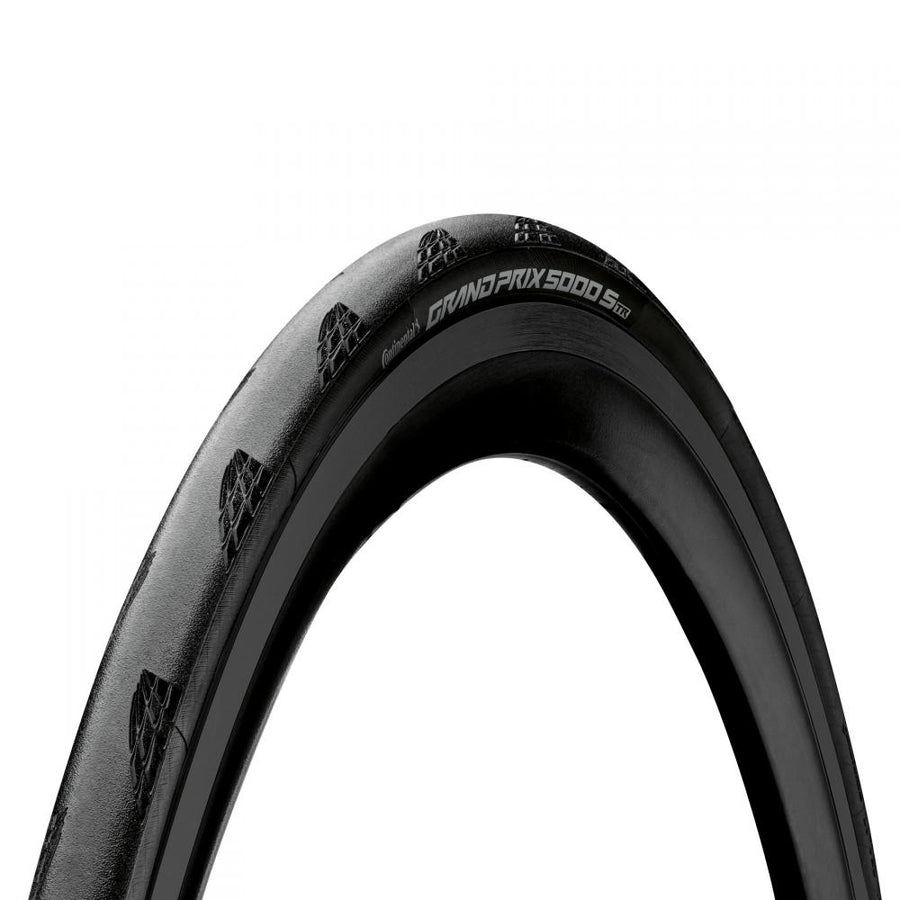 Continental Grand Prix 5000 S TR Tubeless-Ready Rennrad-Faltreifen, schwarz, mit sichtbarem Profil.