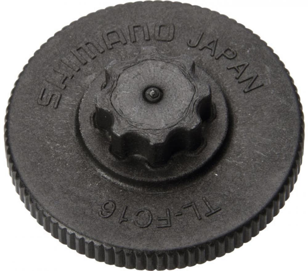 Schwarzes Shimano TL-FC16 Kurbelarmwerkzeug aus PVC mit Sternprofil für die Montage von Hollowtech II Kurbeln.
