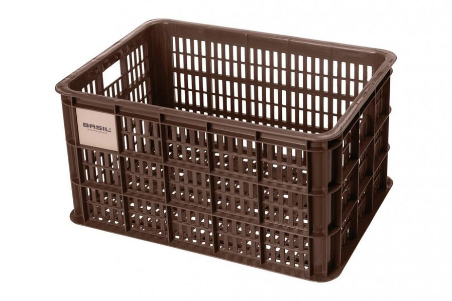Basil Crate L Fahrradkiste braun, 40 Liter, aus recyceltem Kunststoff für Damen- und Herrenfahrräder, nachhaltig.