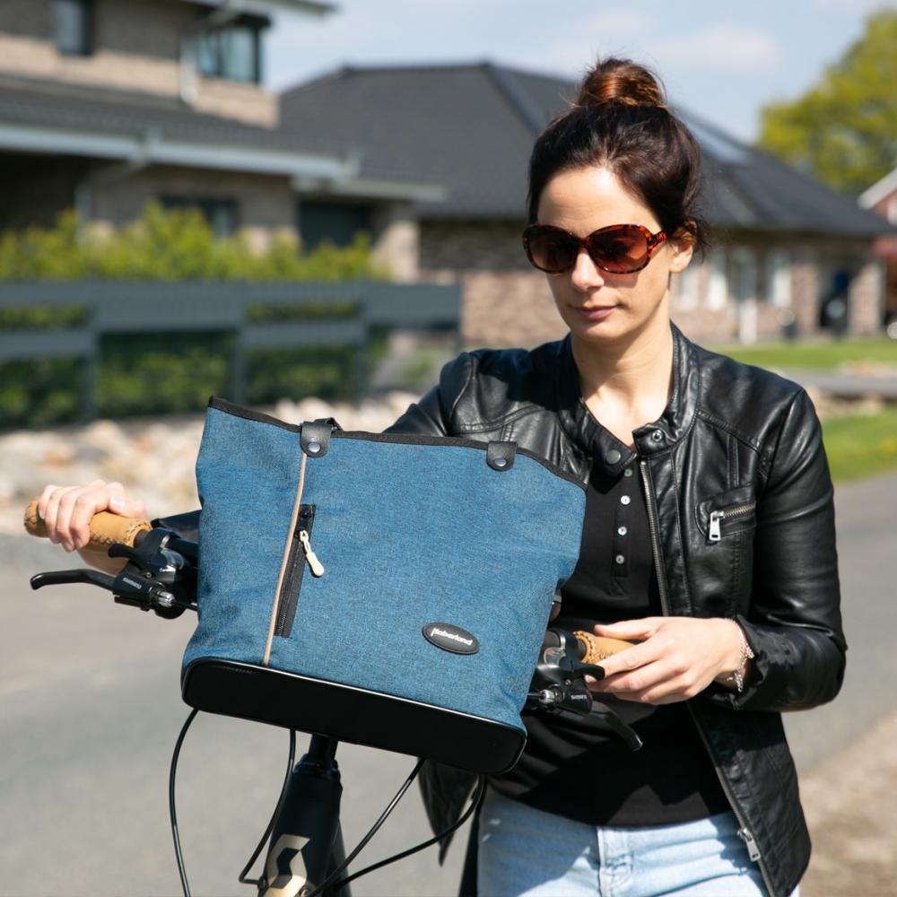 Haberland Lenkertasche Melanie hellbraun/schwarz beige - flexible Rucksack-Lenkertasche mit KLICKfix