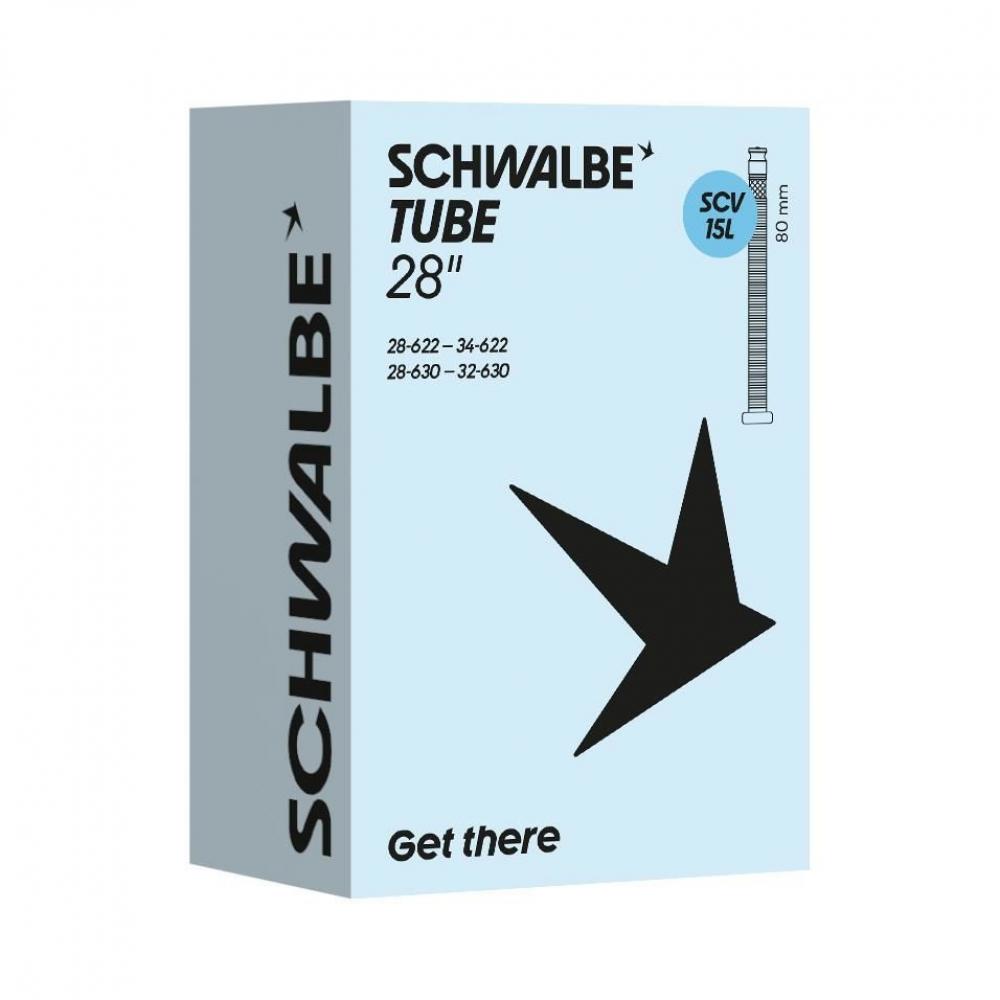 SCHWALBE Schlauch Nr. 15L 28 Zoll - Butyl Fahrradschlauch 28-34-622 und 28-32-630 - Clik Valve SCV 80 Millimeter - 135 Gramm