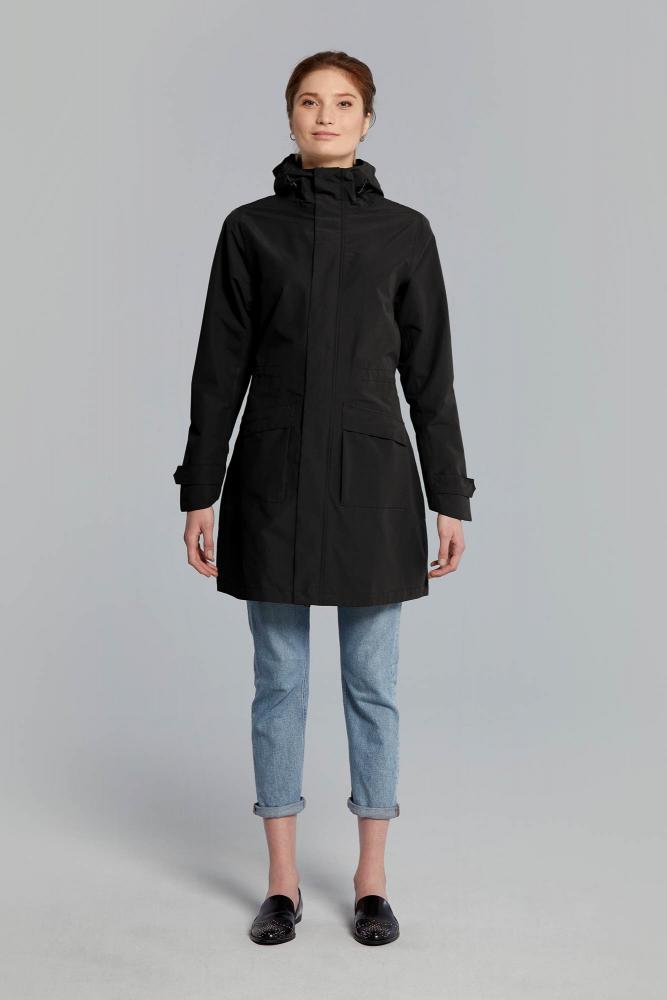 Basil Mosse Damen Regenparka Jet Black XL - wasserdicht (5.000 WP) - atmungsaktiv (5.000 MVP) DWR-Beschichtung verstellbare Kapuze Reflektoren inkl. Aufbewahrungstasche - Bekleidung