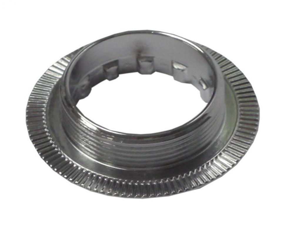 Verschlussring CS-501-R1134407 27x1 für 11 Z. Fahrrad Ritzel. Glänzender Metallring mit Innengewinde und Rändelung.