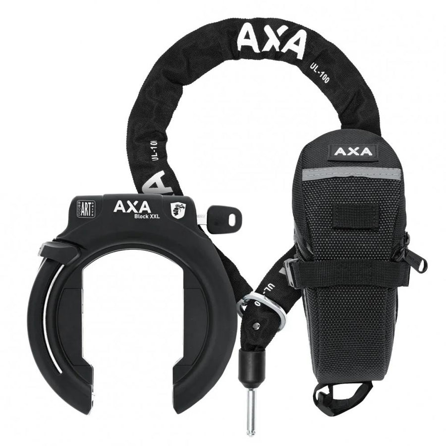 Axa Fahrradschloss-Set: BLOCK XXL Rahmenschloss, ULC 100 Einsteckkette und Transporttasche.