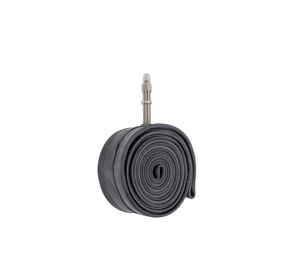 Aufgerollter Schwalbe Fahrradschlauch DV19 für 27,5 bis 29 Zoll mit 40mm Dunlop-Ventil.