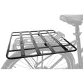 Stabile M-WAVE Racky Baseplate Gepäckträgerplatte auf Fahrrad-Gepäckträger, schwarz.