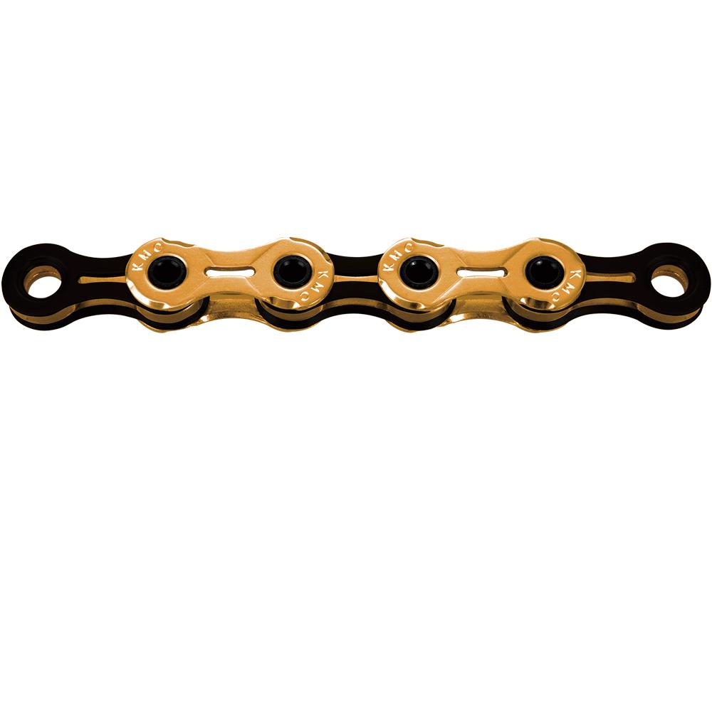 KMC X11SL Ti-N 11-fach Fahrradkette gold/schwarz, Hohlbolzen, wachsiert, leicht.