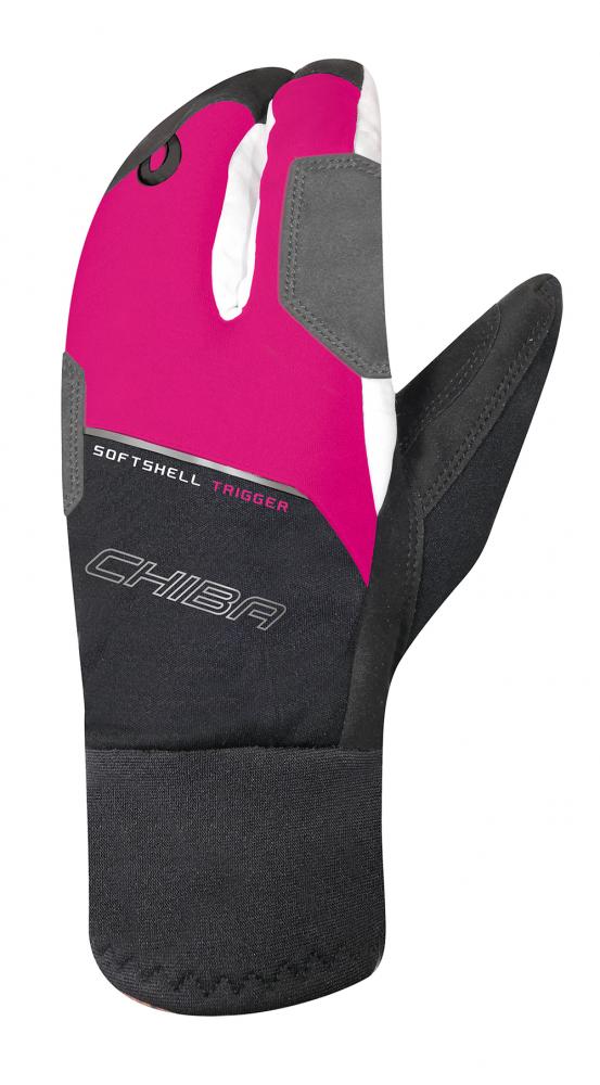 CHIBA Softshell Trigger - Radhandschuhe Lobster-Style, winddicht, Touchfinger, Größe 6,5, pink/weiß