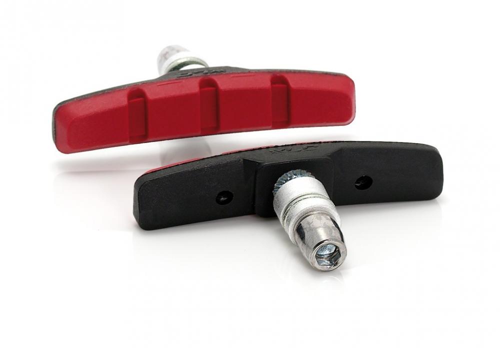 XLC V-Brake Bremsschuhe 70mm Set in schwarz/rot für Alu-Felgen mit Verschleißindikator.