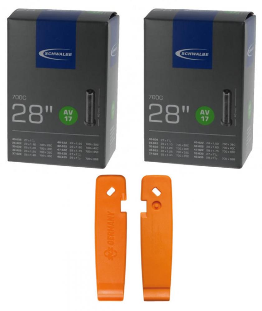 Schwalbe Schlauch AV17 (28/47-622/635) 28 Zoll SKS Reifenheber-Set orange 1 Set=3 Reifenheber