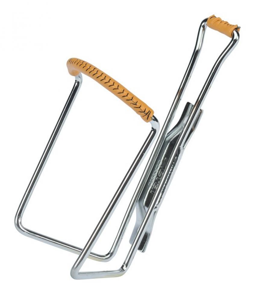 Zéfal Vintage Trinkflaschenhalter aus verchromtem Stahl mit Lederüberzug für Standardflaschen (Ø 74 mm).
