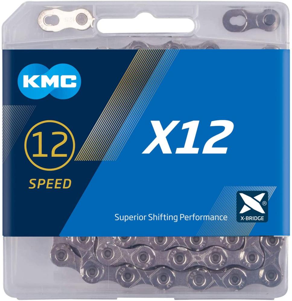 KMC Kette X12 silber für 12-fach, 126-Glieder, Nickel beschichtet, inkl. MissingLink für Fahrrad.