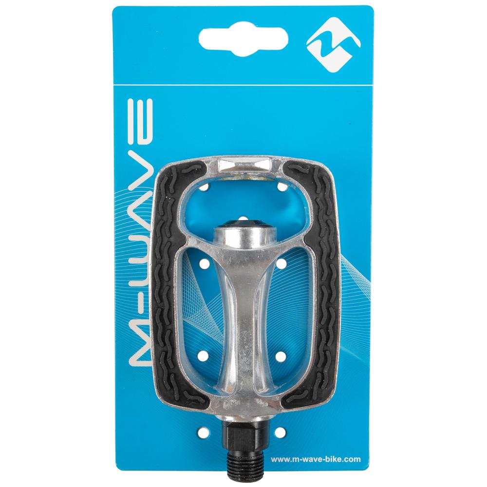 M-WAVE Steady-A9 Antirutschpedale silber - Aluminium-Pedale mit Reflektoren, rutschfester Auflage und StVZO-Prüfzeichen