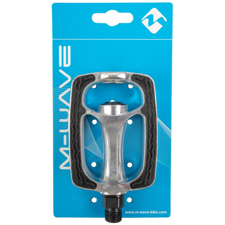 M-WAVE Steady-A9 Antirutschpedale silber - Aluminium-Pedale mit Reflektoren, rutschfester Auflage und StVZO-Prüfzeichen