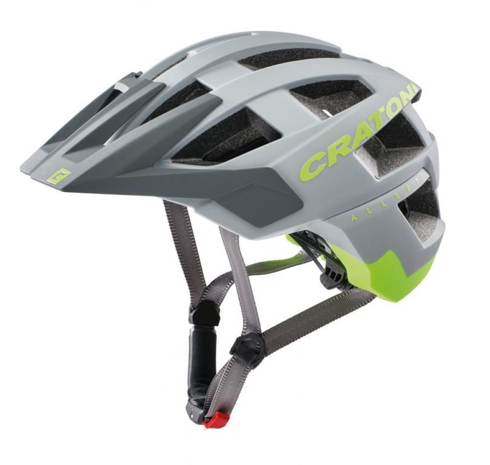 Cratoni Helm AllSet MTB grau neongelb matt S/M 54 bis 58cm, Seitenansicht mit Visier und Belüftung.