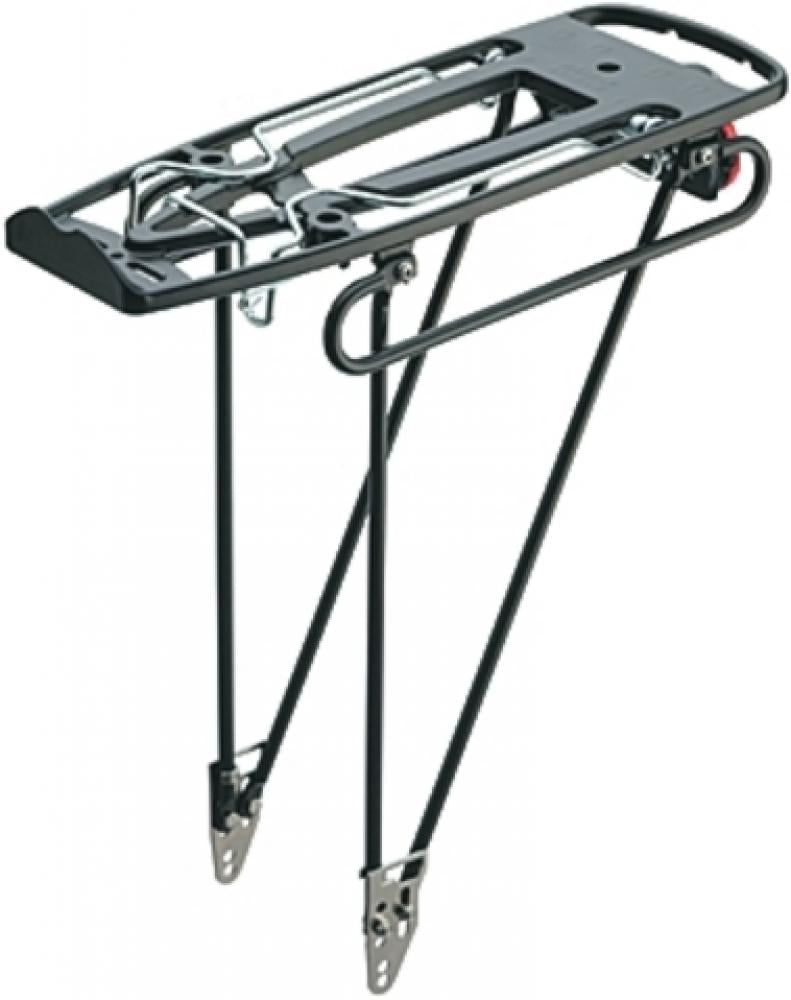 Pletscher Gepäckträger Mercur System 26-28 Zoll - verstellbarer Aluminium-Gepäckträger mit 3-Punkt-Taschenaufnahme, Federklappe, Edelstahlplatten, Pumpenhalter, schwarz, bis 25 kg Tragkraft