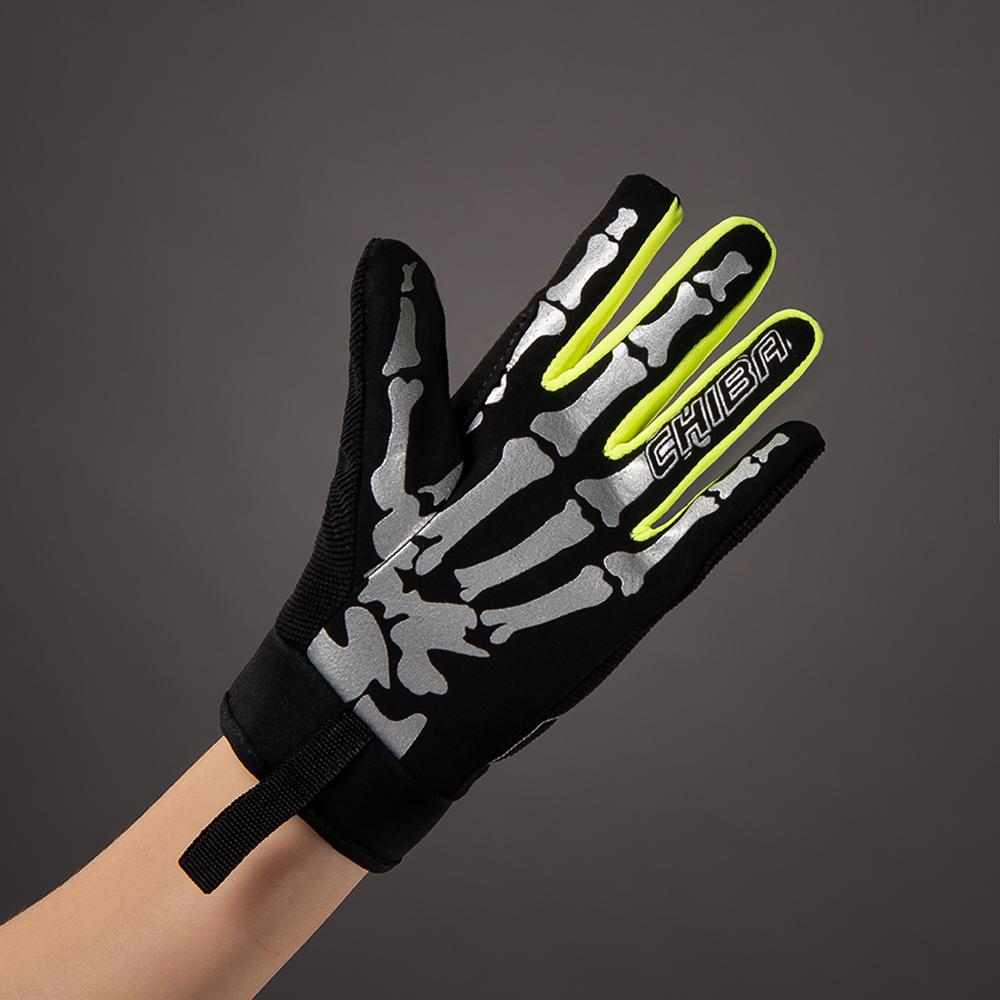 CHIBA Bones - Radhandschuhe L schwarz/neongel, atmungsaktiv, Touchfinger, gepolstert