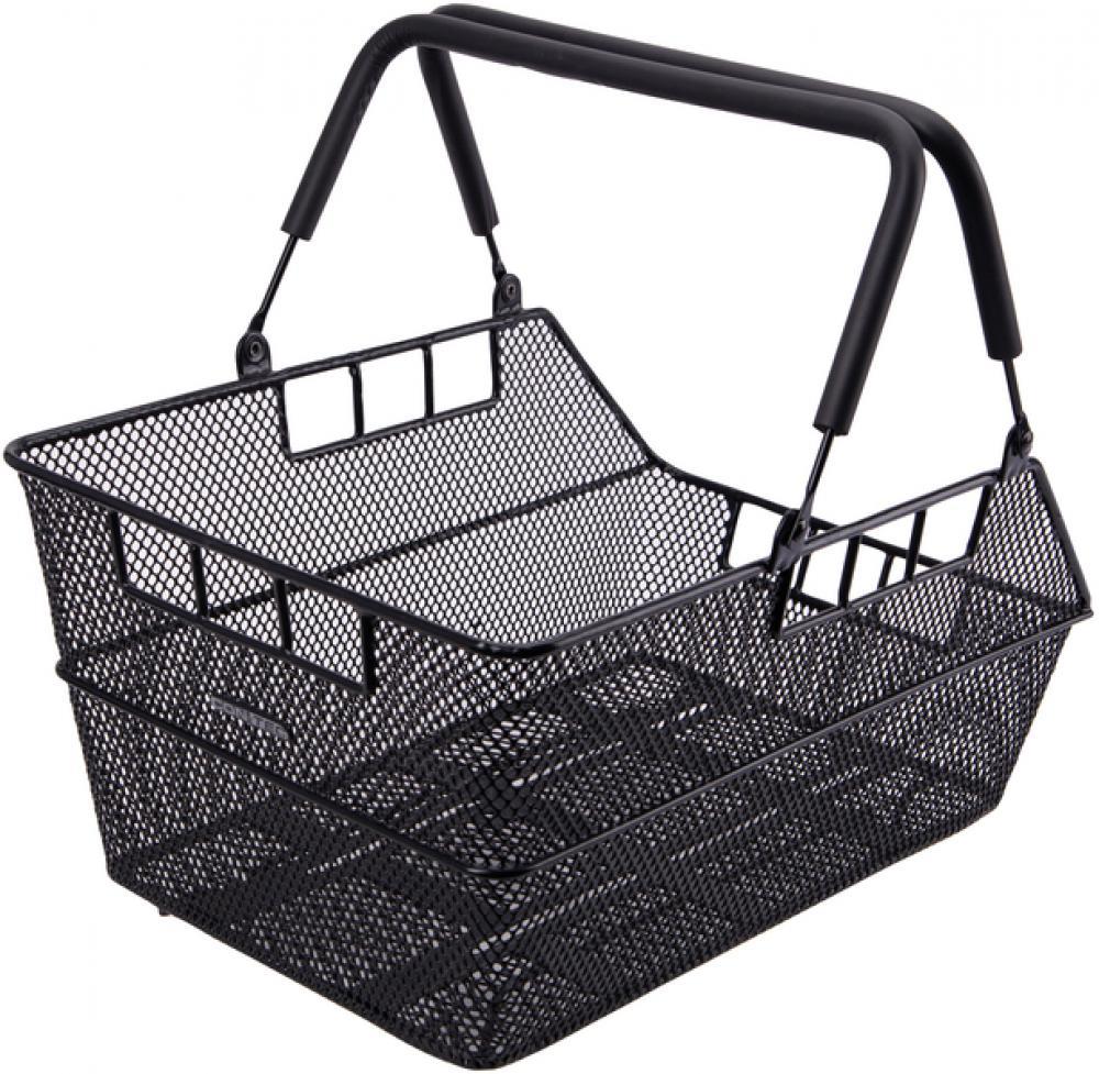Retoure: CONTEC Hinterradkorb Mocca Multi, schwarz, 45x31x22 cm, engmaschiger Stahl, mit Federklappbügel, für Gepäckträger, sicherer …