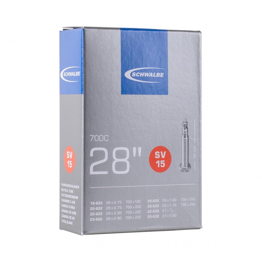 Schwalbe Schlauch SV15 VM 28 Zoll für Rennräder mit 40mm Sclaverand-Ventil in der Originalverpackung.