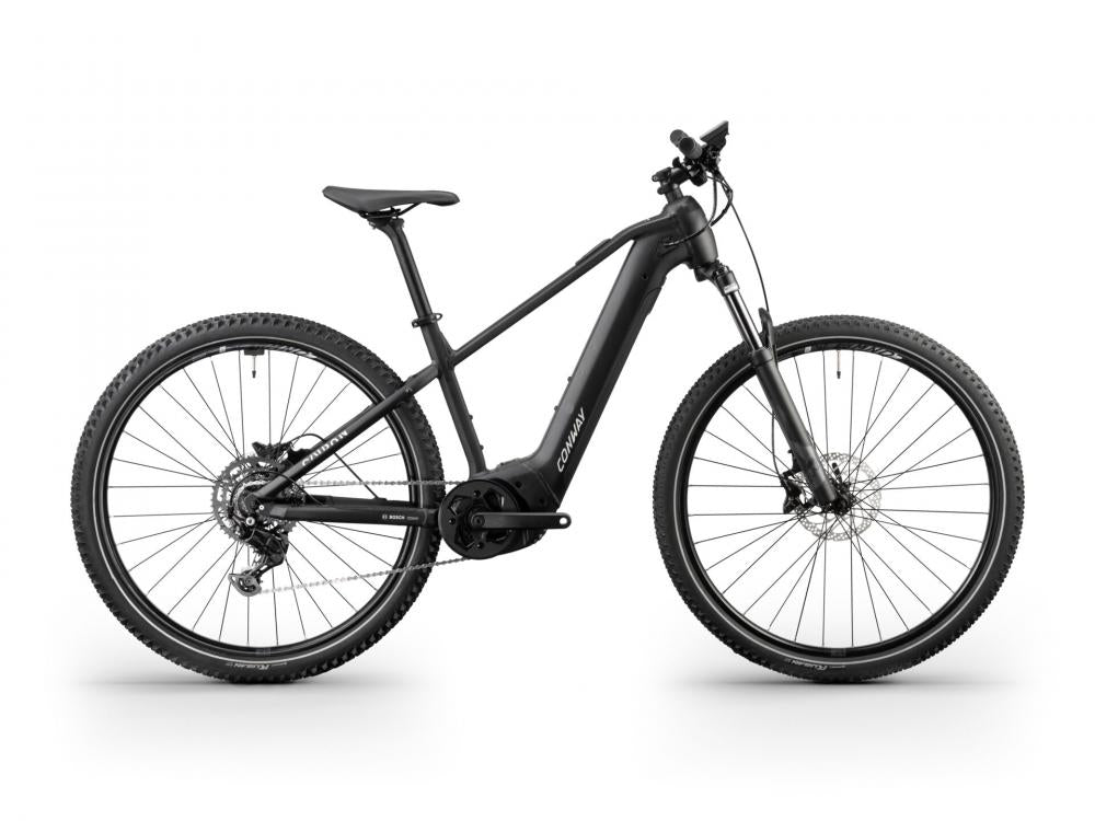 CONWAY Elektro-MTB Hardtail "Cairon S 1.0" (#1), Diamant, 29", black matt / light grey matt, 9-Gang SHIMANO "Cues", 53 cm / XLnnDas Elektro-MTB Hardtail besteht aus einem Aluminiumrahmen. Die Federgabel bietet einen Gabelfederweg von 120 mm. Der Antrieb e