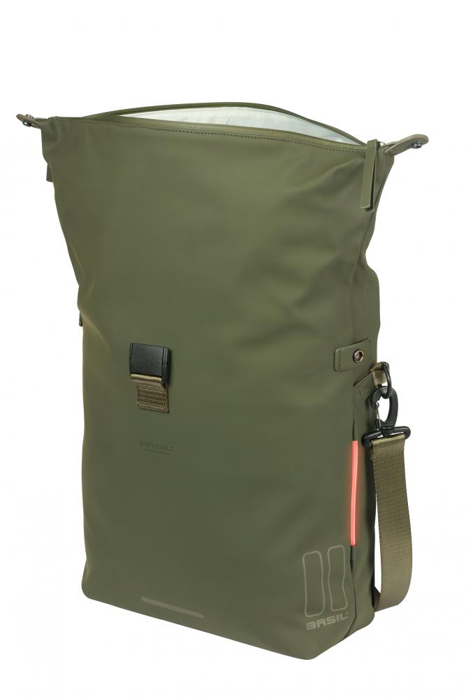 Basil SoHo MIK Studs 17 Liter wasserdichte Fahrrad-Umhängetasche - moss green, mit LED & Organizer