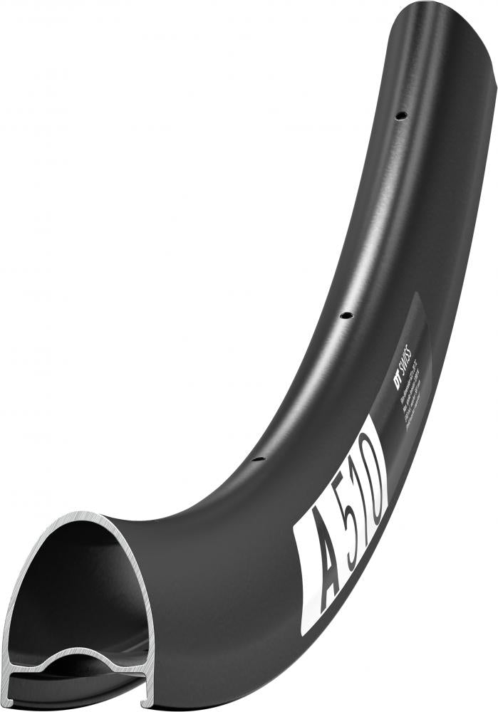 DT Swiss Felge A 510 Disc 28 Zoll 700C 32 Loch Schwarz, aerodynamisches Road-Profil im Querschnitt.