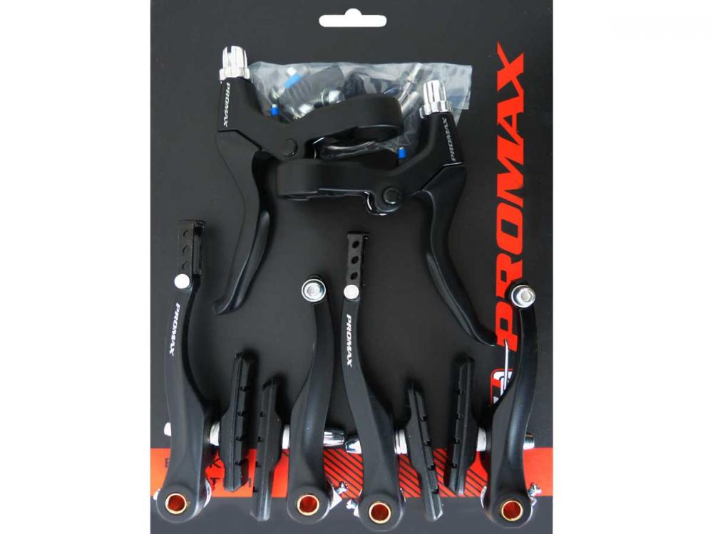 V-brake Bremsenset, Schwarz, Aluminium, Inklusive Bremshebel, Für Vorder- Und Hinterrad, 110 Mm Bremsarme, Geeignet Für V- Und Cantilever-bremsen