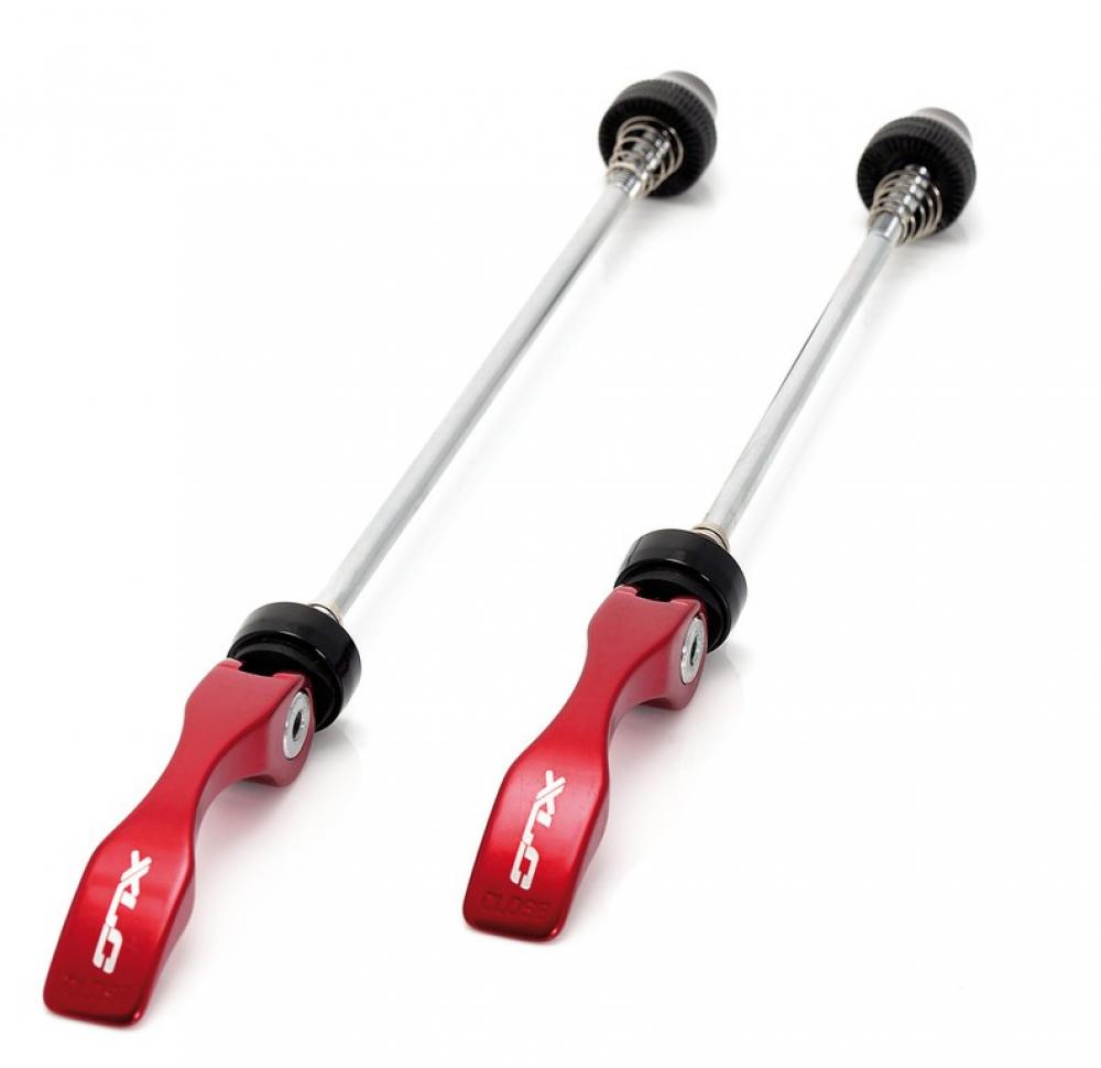 XLC Schnellspann-Set QR-L02, rot-schwarz, aus Alu/Cr-Mo, für Fahrradlaufräder.