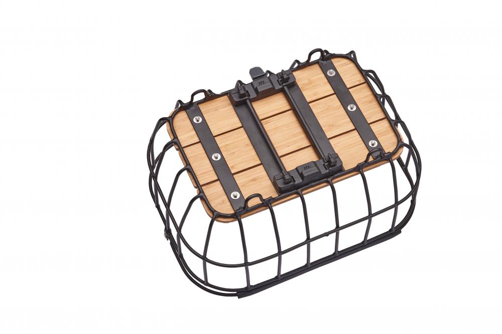 Racktime Baskit Breeze Fahrradkorb 25l schwarz mit Bambusboden, Aluminiumrahmen und Snapit Adapter.