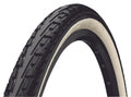 Continental Ride Tour Fahrradreifen 24x1.75" schwarz-weiß E-25, Detailansicht des Profils auf schwarzer Felge.