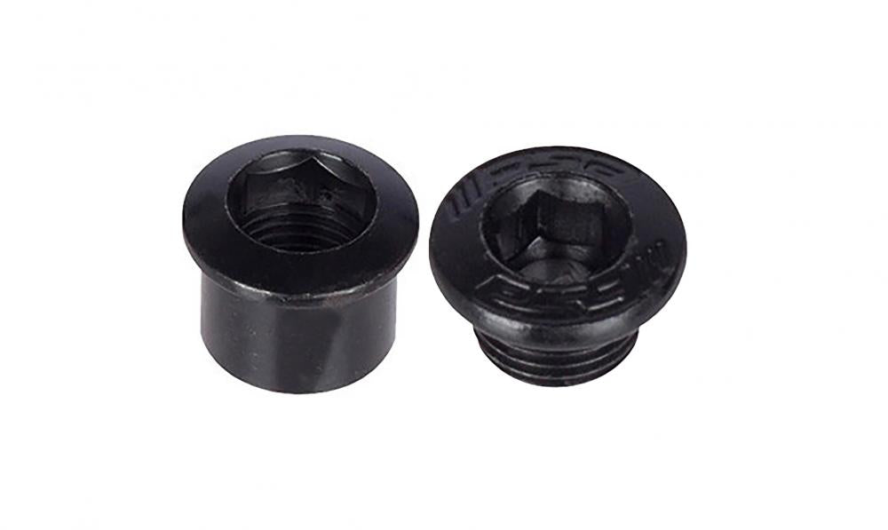 Zwei schwarze FSA Kettenblattschrauben M8x0,75P aus Edelstahl für E-Bikes.