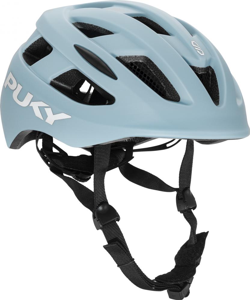 Puky Helm Retro, hellblauer Fahrradhelm mit Puky-Schriftzug und Belüftungsöffnungen.