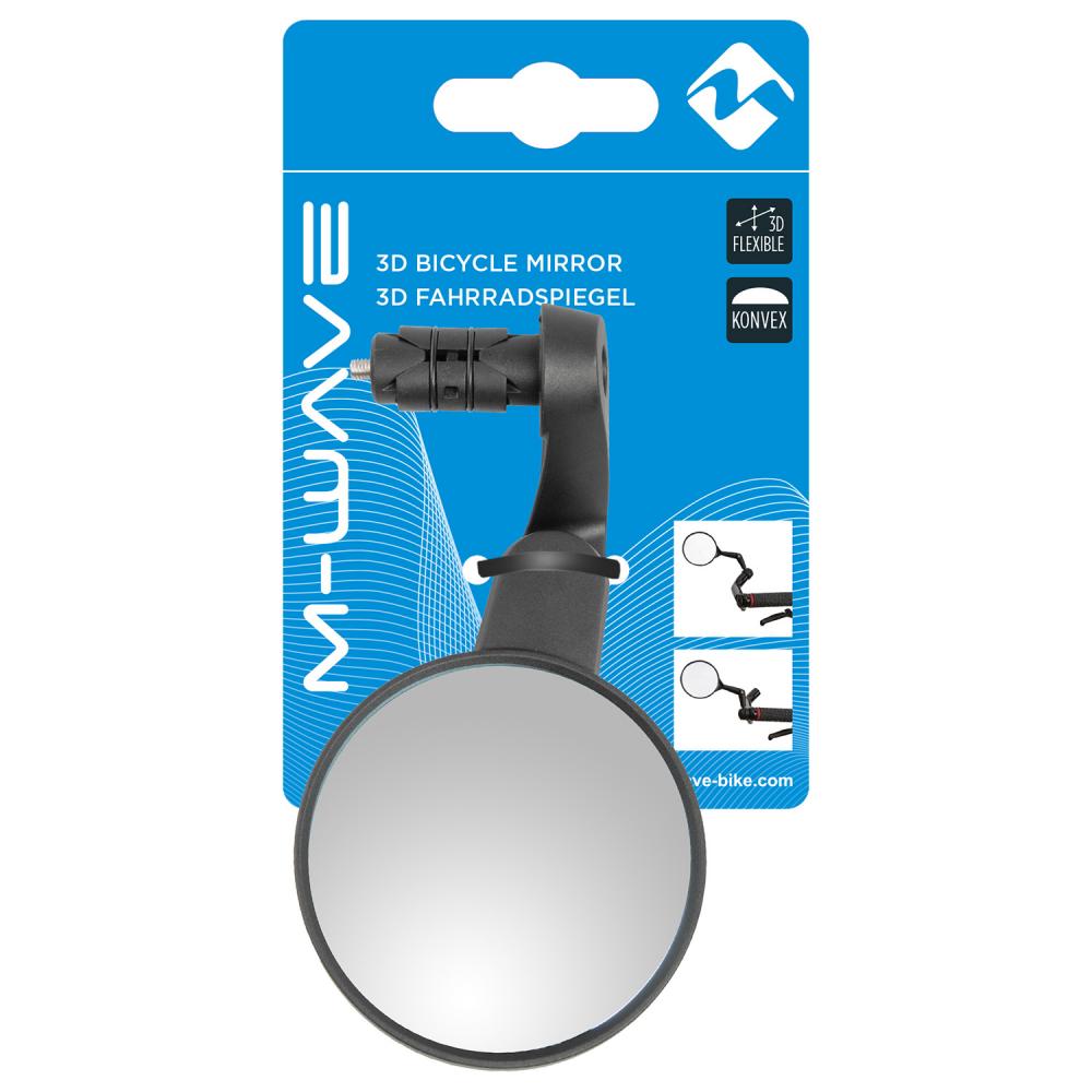 M-WAVE Spy Space In XL Fahrradspiegel, links, Ø 80 mm, blendfreies Echtglas, 3D-verstellbar, für Lenker-Ø 17-21 mm, schwarz
