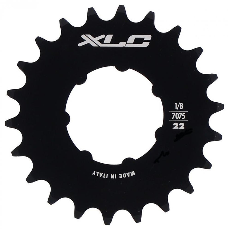 Schwarzes XLC Single Speed Ritzel 1/8 Zoll, 22 Zähne, aus 7075 Aluminium, Made in Italy.