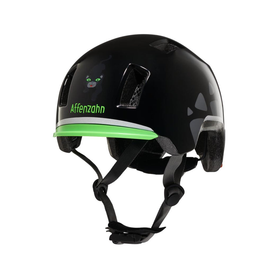 AFFENZAHN Helm Panther Schwarz Größe M 50-56cm Kopfumfang mit Sicherheits-Rücklicht