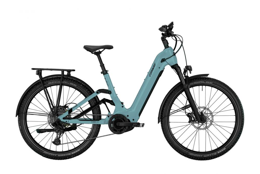 CONWAY Elektro-SUV "Cairon SUV FS 4.0 SE" (#1), Wave, 27", lightblue, 12-Gang SHIMANO "Deore", 54 cm / XLnnDas Elektro-SUV ist mit einem Bosch Performance Line CX Mittelmotor ausgestattet, der eine Motorleistung von 250 W liefert. Der Akku hat eine Kapazi