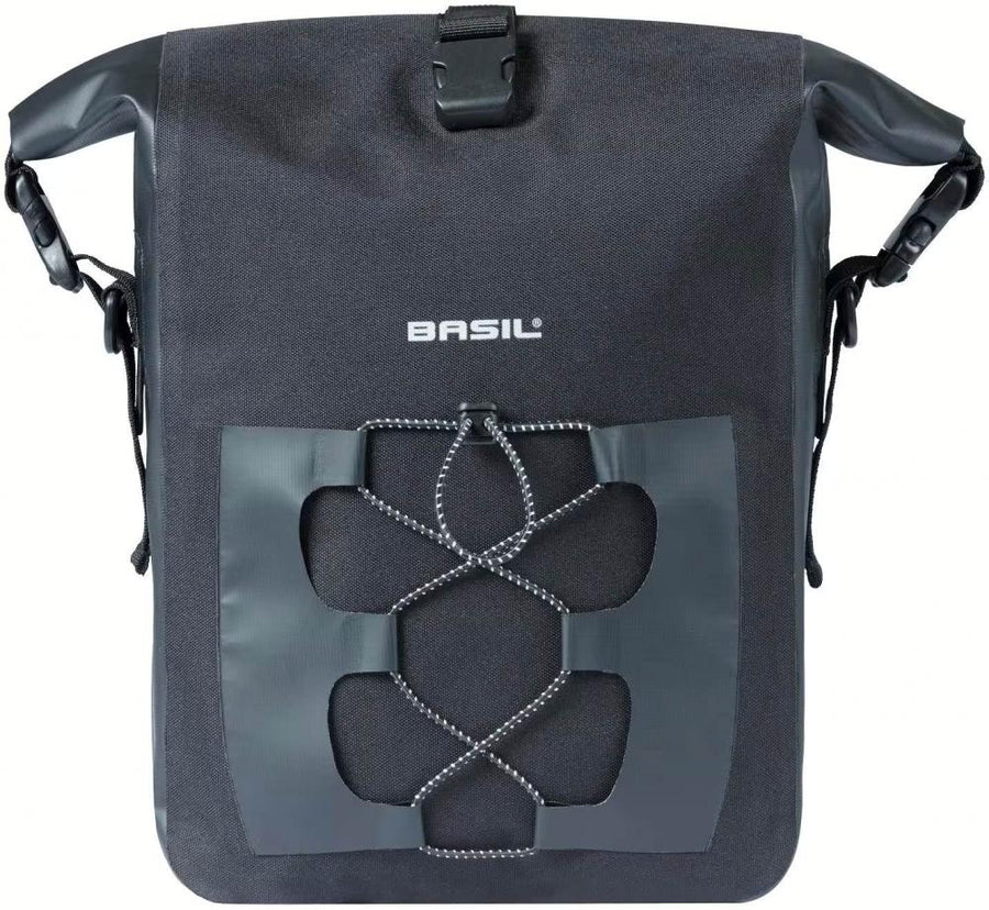 Basil Navigator Waterproof M MIK-Studs 14 Liter - wasserdichte Einzeltasche für Gepäckträger, Rollverschluss, Reflektor Schwarz